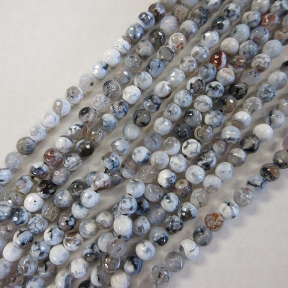 6MM Grey & White Fire Crackle Agate Beads-ONE Gemstone Bead Strand-Crafts NWT - Picture 2 of 2